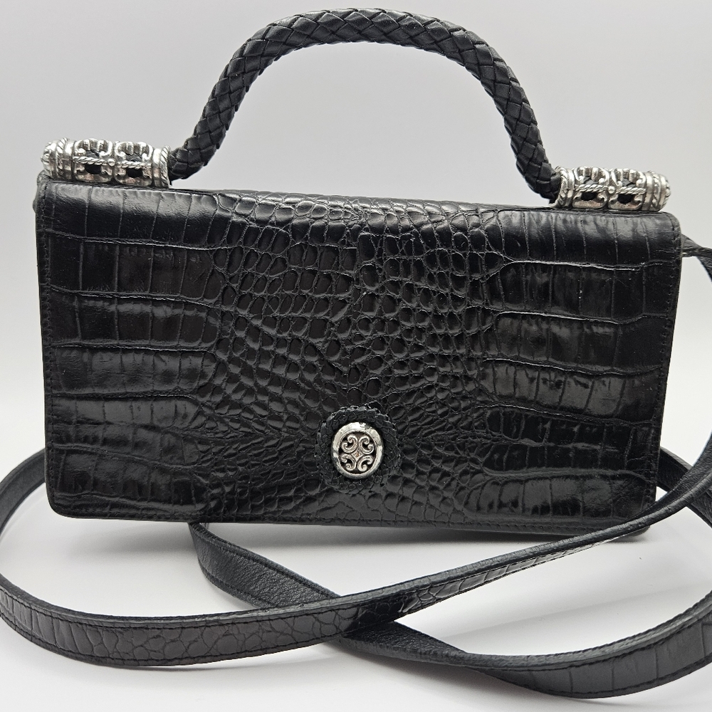 Brighton‎ Handbag Croc Textured Leather Black 90s Vintage